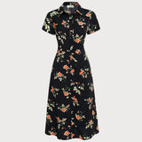 Glória | Vestido Midi Negro con Flores