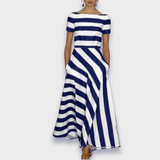 Vestido largo de rayas hecho a mano