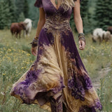 Serena™ | Vestido corto maxi floral lavanda con un toque refinado