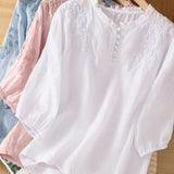 Kissina | Blusa de algodón y lino bordada