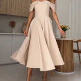 Isadora | Elegante Vestido Maxi con Hombro Descubierto y Detalles Plisados