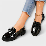 Mocasines Negros Lustrados para Mujer con Lazo