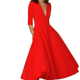 Laura | Vestido Midi Femenino con Corte A y Escote en V