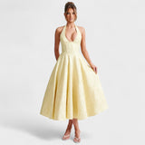 Halina - Vestido midi con corsé y volantes