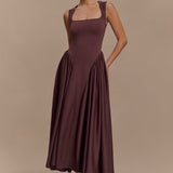 Sharon | Vestido midi de punto de tirantes - Marrón cacao
