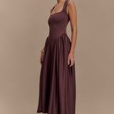 Sharon | Vestido midi de punto de tirantes - Marrón cacao