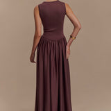 Sharon | Vestido midi de punto de tirantes - Marrón cacao
