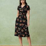 Glória | Vestido Midi Negro con Flores