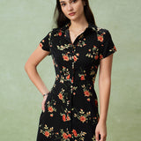 Glória | Vestido Midi Negro con Flores