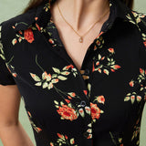 Glória | Vestido Midi Negro con Flores