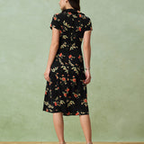 Glória | Vestido Midi Negro con Flores