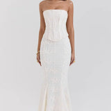 Vestido Maxi de Invitada de Boda Bordado Sin Tirantes