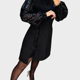 Iwona - Vestido elegante con mangas abullonadas brillantes