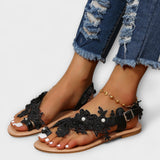Boho - Sandalias cómodas con flores y correa alrededor del tobillo