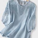 Kissina | Blusa de algodón y lino bordada