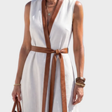 Lidia - Vestido Midi con Detalle Contrastante