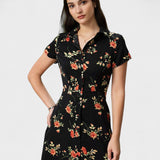 Glória | Vestido Midi Negro con Flores