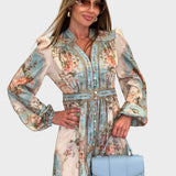 Meda – Elegante vestido largo de flores con botones