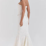Vestido Maxi de Invitada de Boda Bordado Sin Tirantes