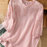 Kissina | Blusa de algodón y lino bordada