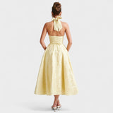 Halina - Vestido midi con corsé y volantes