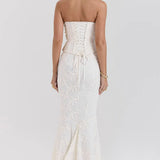 Vestido Maxi de Invitada de Boda Bordado Sin Tirantes