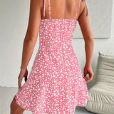 Vestido mini de mujer con estampado floral y tirantes anudados