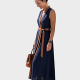 Lidia - Vestido Midi con Detalle Contrastante