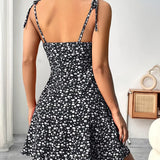 Vestido mini de mujer con estampado floral y tirantes anudados