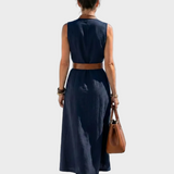 Lidia - Vestido Midi con Detalle Contrastante