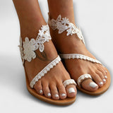 Boho - Sandalias cómodas con flores y correa alrededor del tobillo