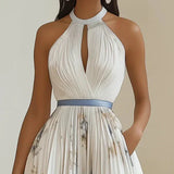 Jessie | Elegante Vestido Floral en Azul y Blanco