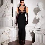 Vestido Maxi con Panel de Encaje – Vestido Elegante para la Silueta Nocturna de Mujeres