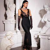 Vestido Maxi con Panel de Encaje – Vestido Elegante para la Silueta Nocturna de Mujeres