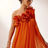 Vestido de Noche Floral Asimétrico de Un Hombro