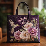 Bolsa Acolchada con Diseño de Colibrí y Orquídeas