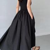 Vestido Maxi Sin Mangas de Mezcla de Algodón Formal