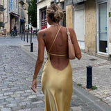 Vestido Maxi de Invitada de Boda de Satén con Espalda Abierta