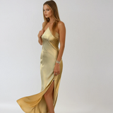 Vestido Maxi de Invitada de Boda de Satén con Espalda Abierta