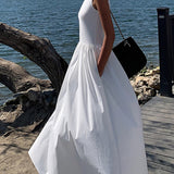 Vestido Maxi Sin Mangas de Mezcla de Algodón Formal