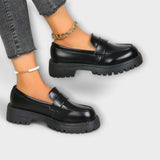 Mocasines femeninos con diseño ortopédico y tacones de satén