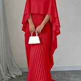 Vestido Maxi de Invitada de Boda con Mangas de Murciélago Plisadas