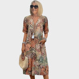 Leontýna – Vestido midi impreso con escote en forma de V