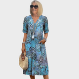 Leontýna – Vestido midi impreso con escote en forma de V