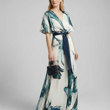 Vestido Maxi Floral Bohemio – Elegante Vestido de Invitada de Boda de Verano con Escote en V Profundo