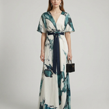 Vestido Maxi Floral Bohemio – Elegante Vestido de Invitada de Boda de Verano con Escote en V Profundo