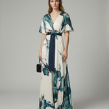 Vestido Maxi Floral Bohemio – Elegante Vestido de Invitada de Boda de Verano con Escote en V Profundo