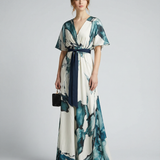 Vestido Maxi Floral Bohemio – Elegante Vestido de Invitada de Boda de Verano con Escote en V Profundo