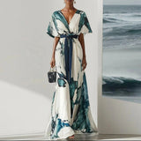 Vestido Maxi Floral Bohemio – Elegante Vestido de Invitada de Boda de Verano con Escote en V Profundo