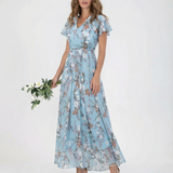 Vestido Maxi Floral – Elegantes Mangas con Volantes para Eventos de Verano